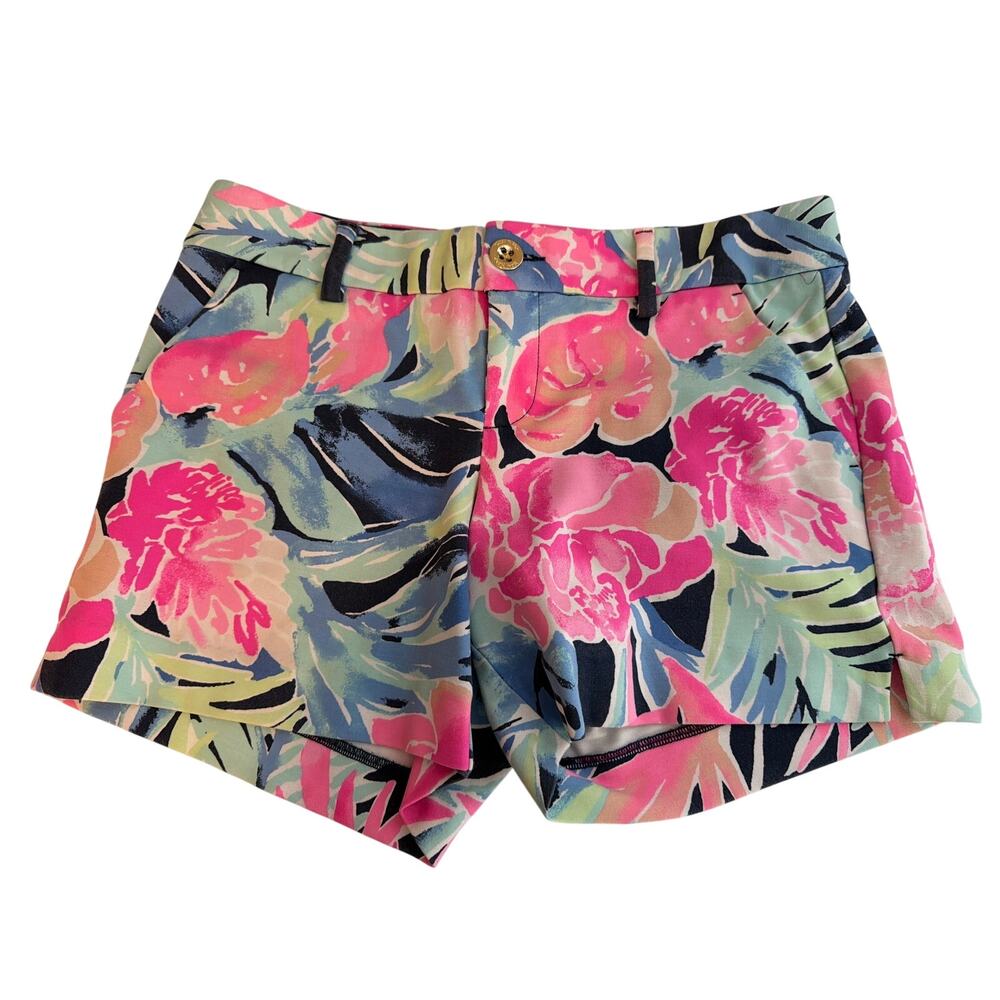Lilly Pulitzer 5" Callahan Knit Shorts Navy Pink Floral Pattern Stretch - 4